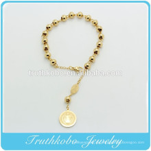 TKB-B0062 Religiöse Rosay 6mm Gold Edelstahl Perlen katholischen Armbänder